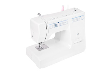 Modern electric sewing machine isolated on white background