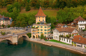 Fototapeta na wymiar Houses in the historical center of Bern, Switzerland