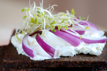 Pumpernickel and cream cheese sandwich