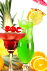 Green and red tropical cocktails