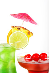 Green and red tropical cocktails