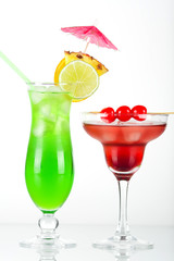 Green and red tropical cocktails