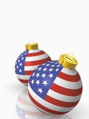 two christmas balls with US flag