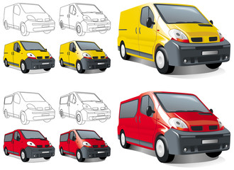 Fototapeta na wymiar Мini buss, van, cargo and passengers. Vector illustration