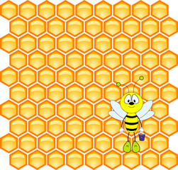 Fun honeybee on honeycell background