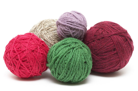 Five colored wool clews