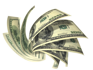 Dynamic composition of several dollars banknotes isolated