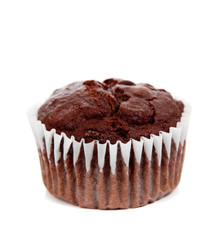 A chocolate muffin on white