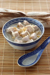 asian noodle soup with fresh organic vegetables and chicken