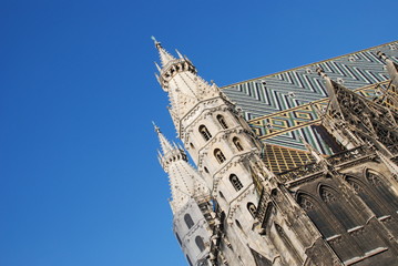 View of St. Stephen's Cathedral (Stephansdom) agains blue sky at Stephansplatz in Vienna, Austria, Europe.