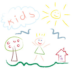 Kids drawing picture - pastel imitation - vector illustration