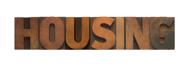 the word housing in old wood type
