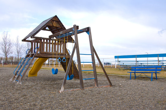 An empty playground with a nice blue sky