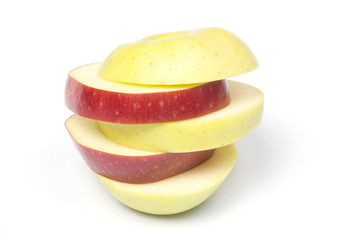 Obraz na płótnie Canvas Sliced two-coloured apple, isolated on white
