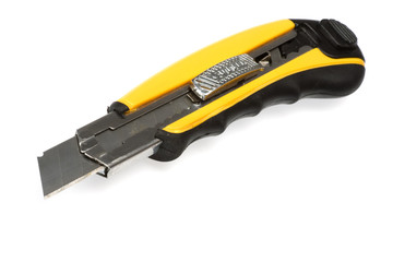 Sharp retractable utility knife with yellow plastic handle