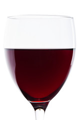 A glass of red wine isolated on white. Detail