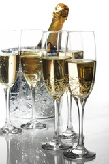 Champagne flutes and ice bucket