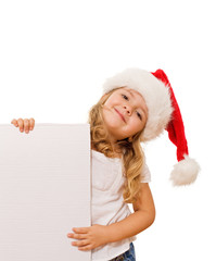 Little girl with christmas hat and white banner