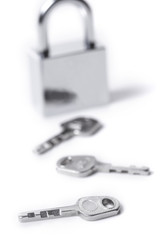 Lock and keys on the white background