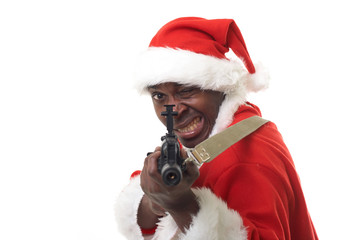 black santa claus with an assault rifle