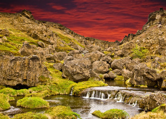 Icelandic landscape at sunset