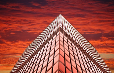 Office tower at sunset