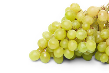 Branch of green grapes on the white background