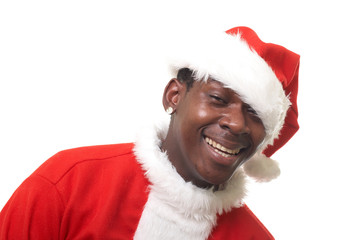 happy black santa claus over white background