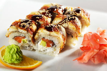Salmon and Smoked Eel Maki Sushi