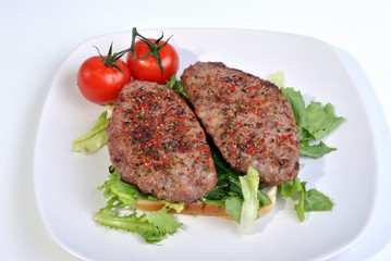 fresh peppered lamb grill steak and organic tomato