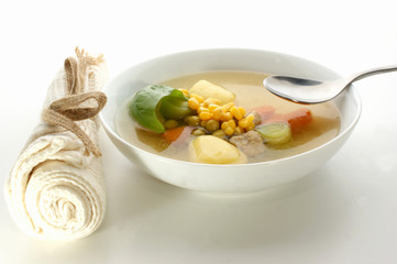 vegetable soup with organic carrot and meat balls