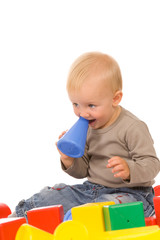 boy play with bricks