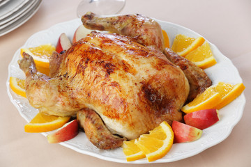 Roasted turkey with apples and oranges