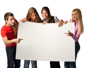 Students with blank sign
