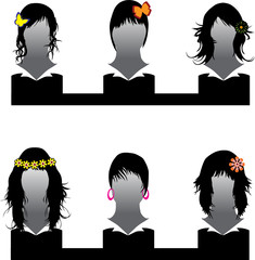 Vector set of hair style ornate samples for woman