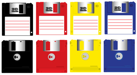 Complete set colorful floppy disk front and back