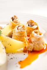 Marinated herring fillets, eggs and potatoes