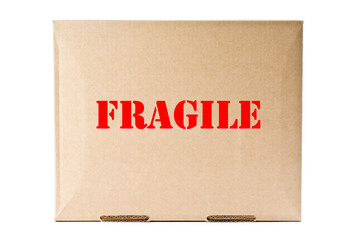 Cardboard Box Labelled Fragile Isolated on White