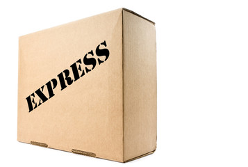 Cardboard Box Labelled Express Isolated on White