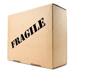 Cardboard Box Labelled Fragile Isolated on White
