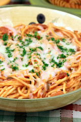 Exquisite  pasta with  fresh tomatoes sauce