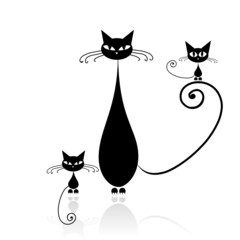 Naklejki  Black cat with kitten silhouette for your design