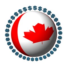 Canadian flag sphere with dollar symbols