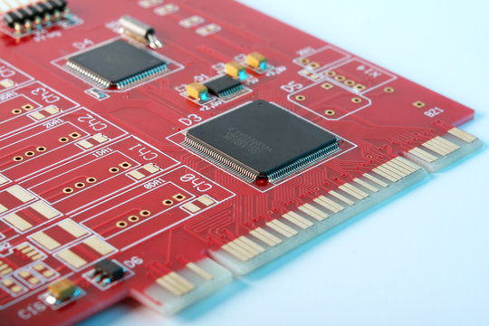 Electronic board - red PCI card close-up