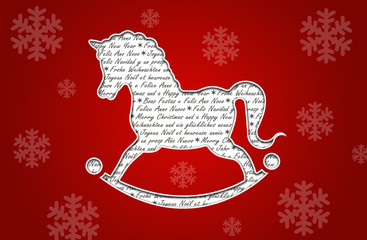 Weihnachtskarte Schaukelpferd Rot