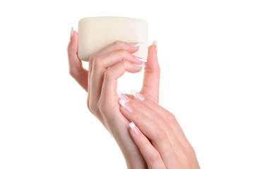 Beauty women hand holding the white soap
