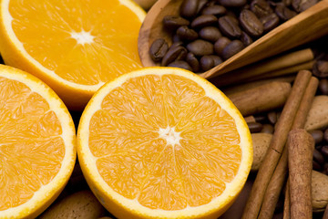 orange, coffee, cinnamon and almonds