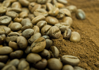 Ground coffee and coffee beans