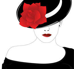 woman in a hat with a rose
