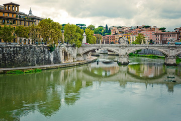 Landscape with river Tiber and street San Pio X in the city of R